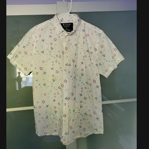 PlayStation white button down with game patterns